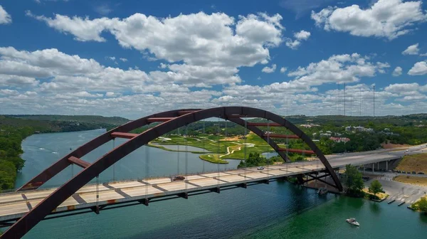 Aerial Drone Shot Pennybacker 360 Bridge Austin Texas Usa — Stock Photo, Image