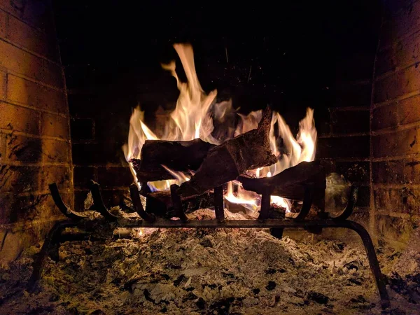 Closeup Fireplace Indoors — Stock Photo, Image