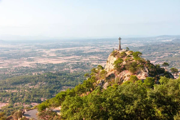 Una Vista Drone Del Santuario Sant Salvador Cima Alla Montagna — Foto Stock