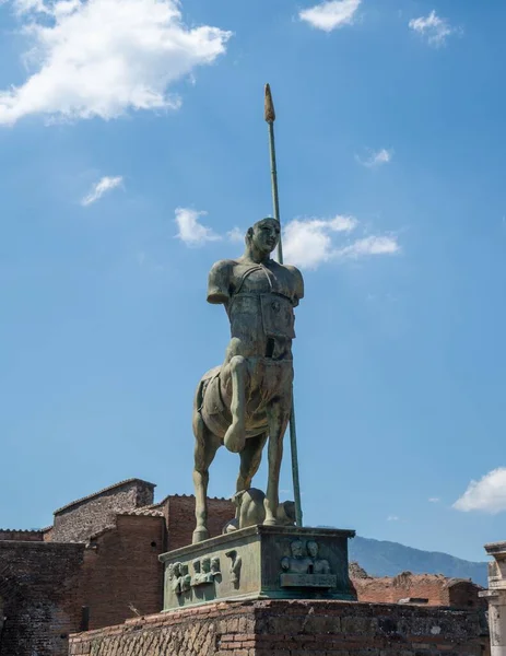 Centaur Statue Spear Pompei Italy Town Square — Stock Photo, Image