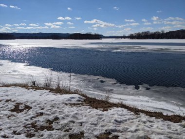 ABD 'deki Mississippi Nehri' nin kışın kısmen buzla kaplı manzarası.