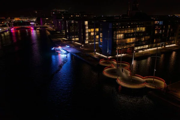 Eine Luftaufnahme Des Beleuchteten Kopenhagen Während Des Lichtfestivals — Stockfoto
