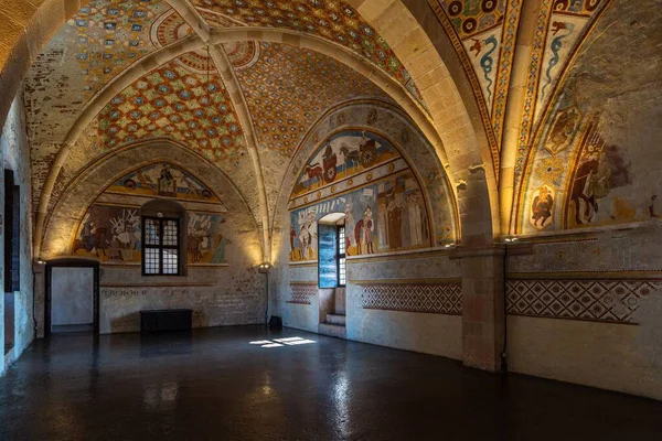 Sala Della Giustizia Rocca Angera Com Antigos Afrescos Medievais Angera — Fotografia de Stock