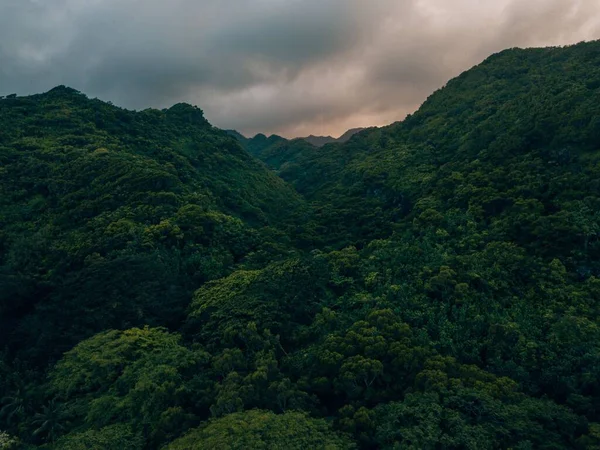 Madártávlatból Látni Zöld Hegyeket Oahuban Hawaiin Egy Felhős Napon — Stock Fotó