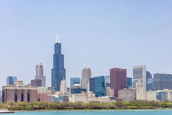 Egy Gyönyörű Felvétel Aon Center Közelében Felhőkarcolók Chicago Illinois — Stock Fotó