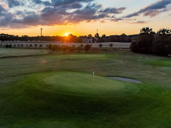 Belo Pôr Sol Sobre Campo Golfe Dinamarca — Fotografia de Stock