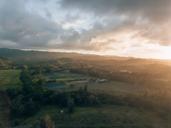 Вид Высоты Птичьего Полета Зеленый Пейзаж Оаху Гавайи Пасмурный День — стоковое фото