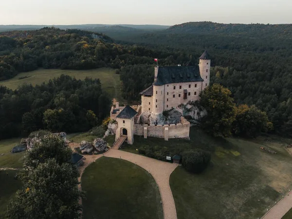 Aerial Drone Shot Medieavel Bobolice Castle Village Bobolice Poland — Stock Photo, Image