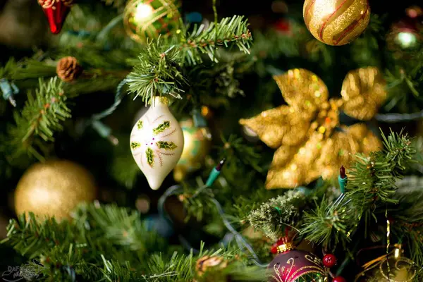 Une Mise Point Sélective Arbre Noël Décoré — Photo