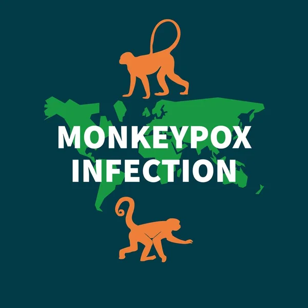 Monkeypox Infection Illustration Icon World Map Monkeys Dark Green Background — Stock Photo, Image