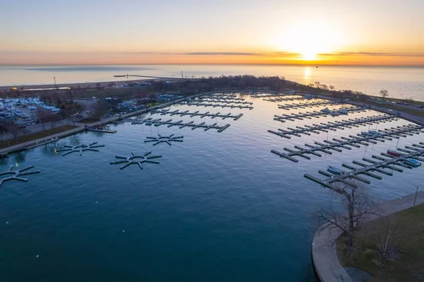 Aerial View Montrose Harbor Chicago Sunset — Stock Photo, Image