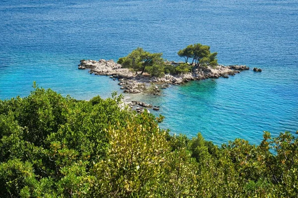 クロアチアの水の近くに森のある海岸の風景 — ストック写真