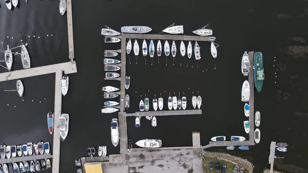 Drone Barcos Atracado Cais — Fotografia de Stock