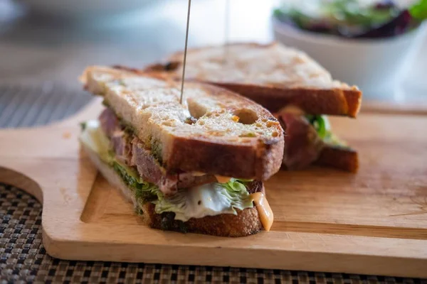 Een Selectieve Focus Shot Van Een Gesneden Sandwich Met Groenten — Stockfoto