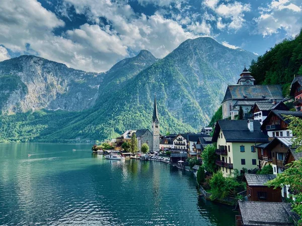 Ein Atemberaubender Blick Auf Die Marktgemeinde Hallstatt Hallstter See Österreich — Stockfoto