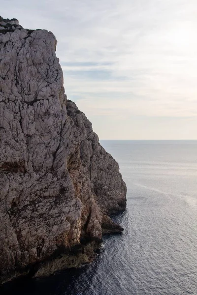 Denizde Kayalık Bir Uçurumun Dikey Görüntüsü — Stok fotoğraf