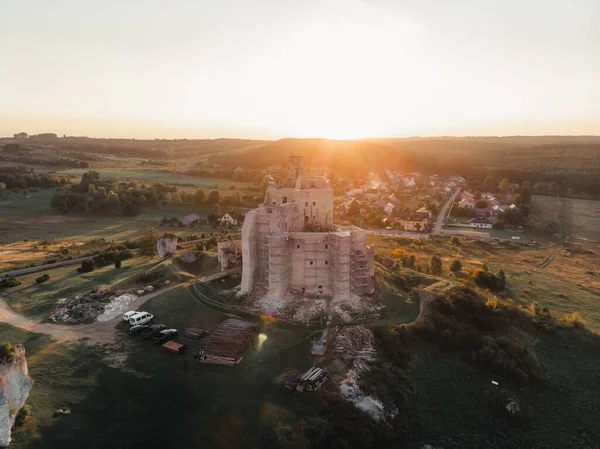 Flygande Drönarbild Medeltida Mirow Castle Ruinerna Schlesiska Vojvodskapet Polen — Stockfoto