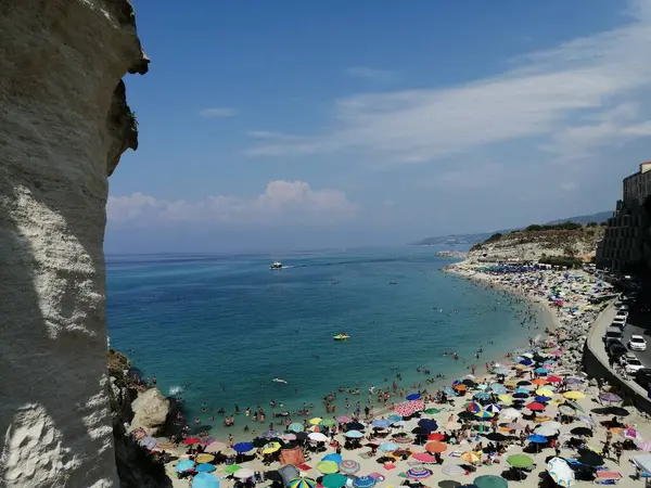 Aerial View Beach Many Umbrellas Tropea Calabria Italy — Stock Photo, Image