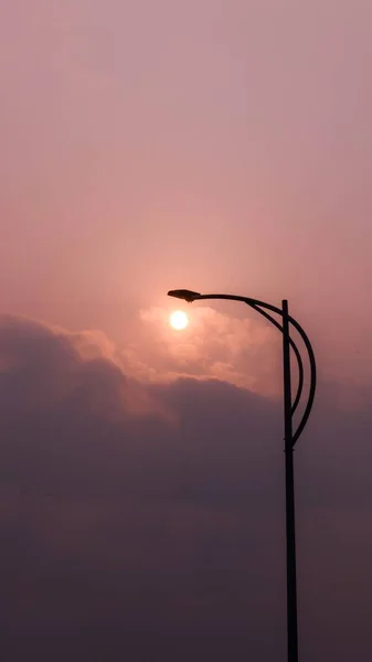 Silhouette Street Lamp Sunset — Stock Photo, Image