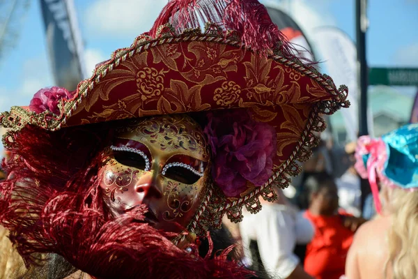Uma Máscara Marrom Fato Chapéu Usado Festa — Fotografia de Stock