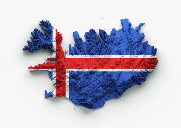 Una Ilustración Del Mapa Islandia Con Una Bandera Relieve Sombreado —  Fotos de Stock