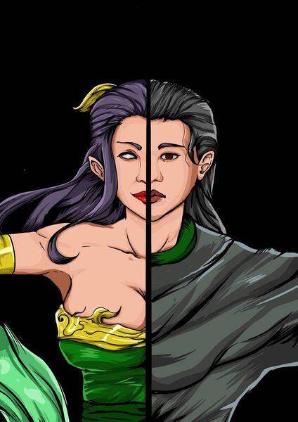 Вертикальный дизайн комикса женский персонаж на черном фоне