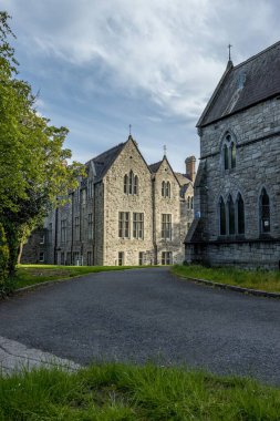 Güneşli bir günde Dublin İrlanda 'da güzel bir tuğla binanın dikey görüntüsü.
