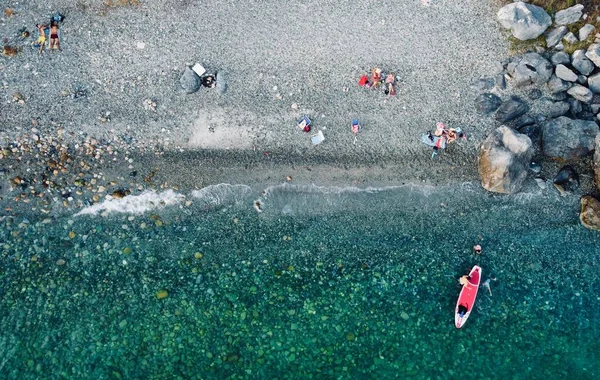 Vzdušný Pohled Lidi Relaxující Pláži — Stock fotografie