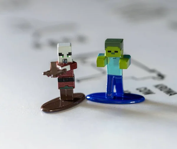 Een Close Van Het Jada Merk Minecraft Beeldjes Waaronder Villager — Stockfoto