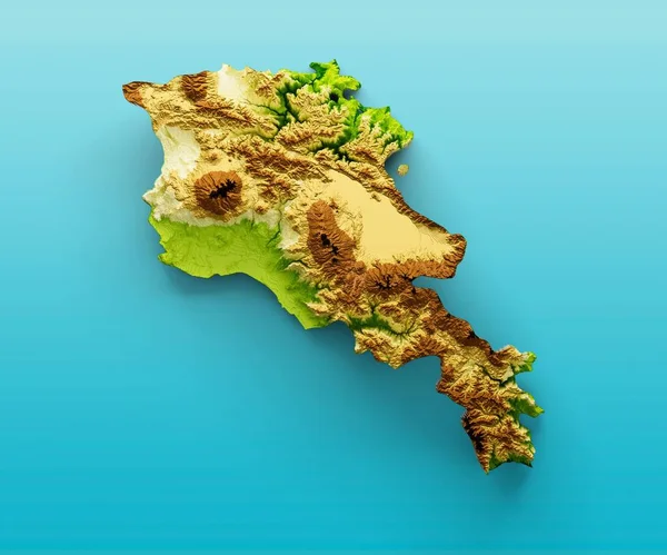 海の青の背景に日陰の救済とアルメニア地図の3Dイラスト — ストック写真