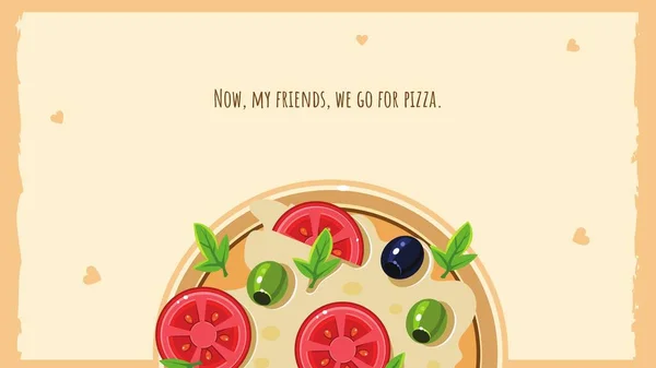 A digital illustration of a funny pizza quote on a background with a pizza design
