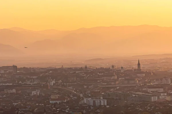 Birdview Για Την Όμορφη Πόλη Sibiu Τρανσυλβανία Ρουμανία — Φωτογραφία Αρχείου