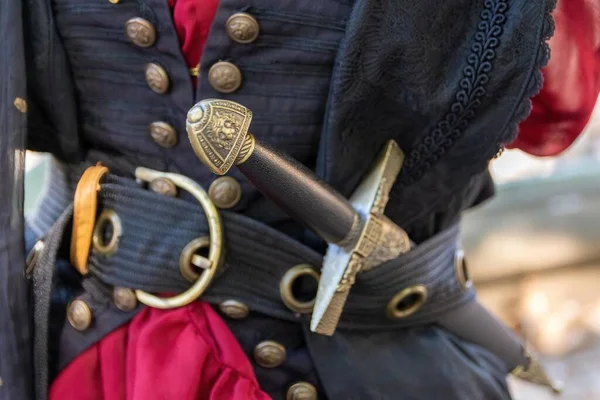 Close Partial View Pirate Costume Dagger Belt — Stock Photo, Image