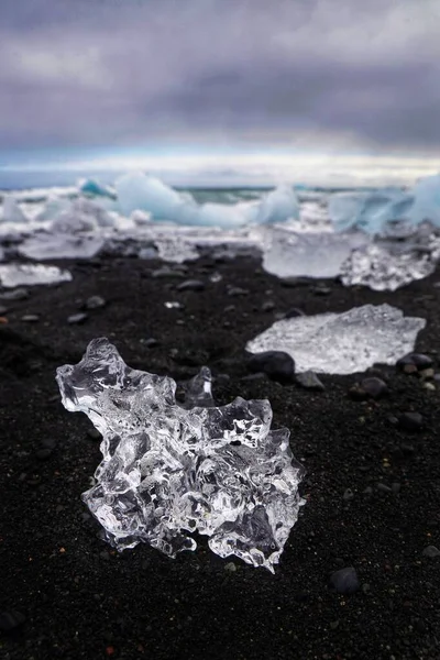 Vero Nome Islandese Della Spiaggia Ghiaccio Diamond Breidamerkursandur — Foto Stock