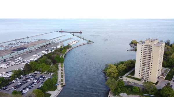 Beautiful Aerial View City Harbor Calm Sea — Stock Photo, Image