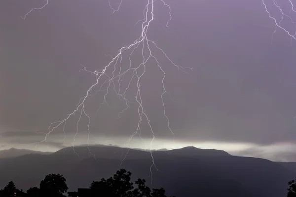Lightning Strike Dramatic Sky Dolomite Mountains South Tyrol Italy — Stock Photo, Image
