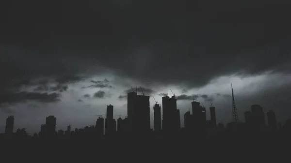 Grayscale Shot Silhouettes Skyscrapers Mumbai Mysterious Monsoon — Stock Photo, Image