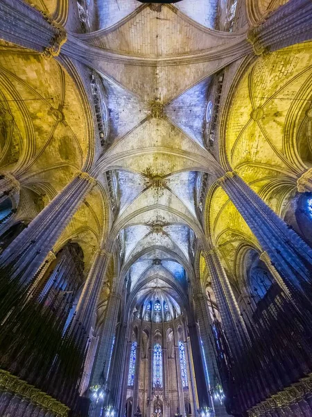Μια Όμορφη Φωτογραφία Της Οροφής Στον Καθεδρικό Ναό Της Βαρκελώνης — Φωτογραφία Αρχείου