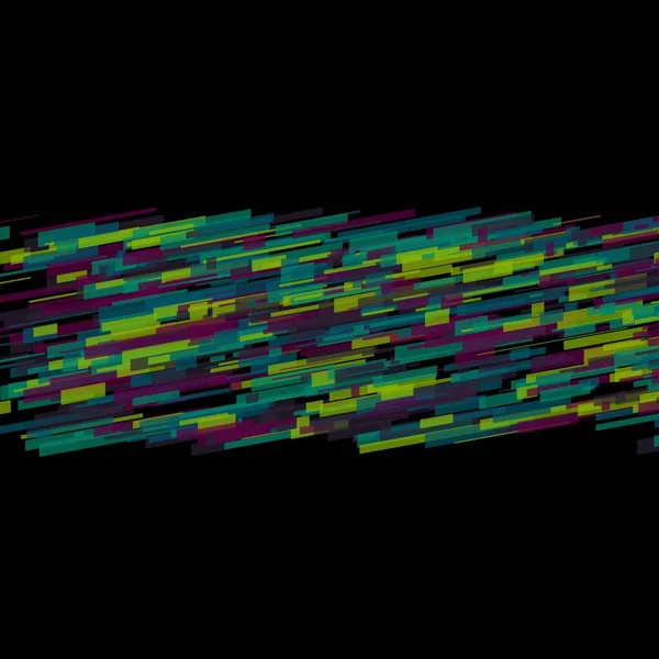 抽象的な幾何学的速度線中央のライトトレイルの孤立した黒の背景に複数のネオン色のフレアの形とグリッド — ストック写真
