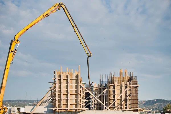 Sitio Construcción Construcción Edificios Apartamentos Con Trabajadores Construcción Que Trabajan — Foto de Stock