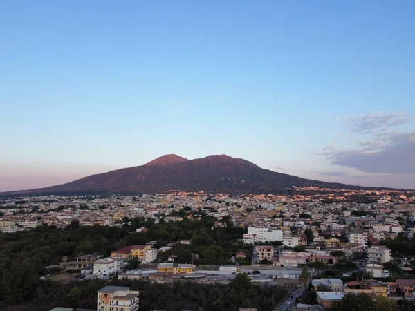 Una Veduta Volo Uccello Del Paesaggio Urbano Napoli Italia Tramonto — Foto Stock