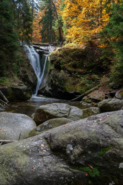 Sebuah Gambar Vertikal Air Terjun Kecil Hutan Musim Gugur — Stok Foto