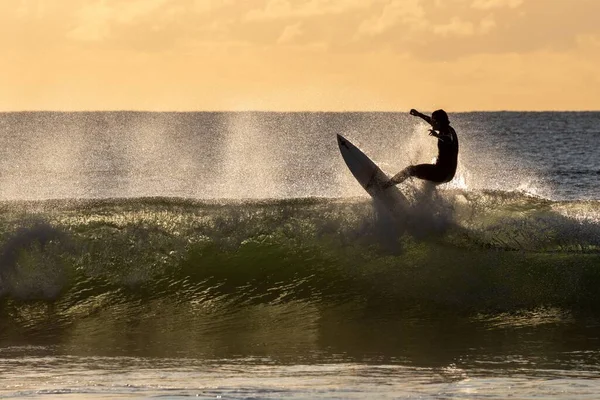 Surfer Rijdt Een Golf Vroege Ochtend Maroochydore Australië — Stockfoto