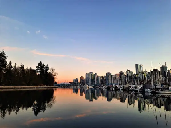 Vancouver Skyline Sunset Stanley Park — Stock Photo, Image