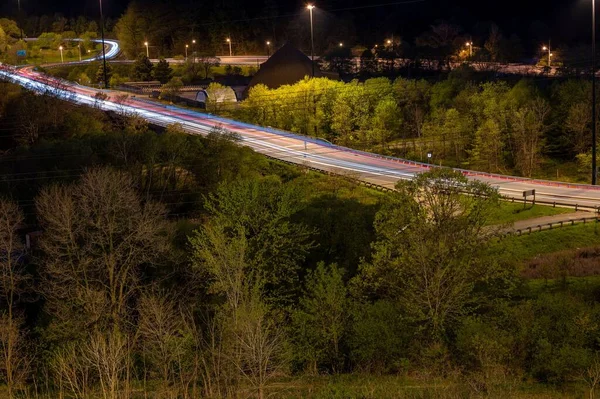 Beautiful View Park Trees Traffic Road Night — Stock Photo, Image