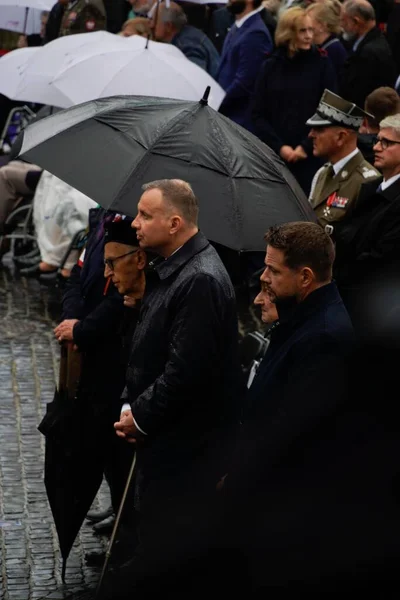 Prezydent Andrzej Duda Prezydent Warszawy Rafał Trzaskowski Podczas Mszy Okazji — Zdjęcie stockowe