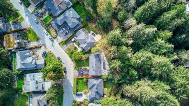 Vancouver şehir manzarası binalar ve ağaçlarla çevrili.