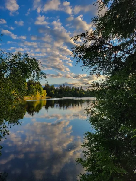 Lagoa Perdida Vancouver Com Uma Pequena Lagoa Reflexos Visíveis Céu — Fotografia de Stock