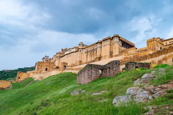 Tiro Ângulo Baixo Amer Fort Amber Fort Rajasthan Índia — Fotografia de Stock