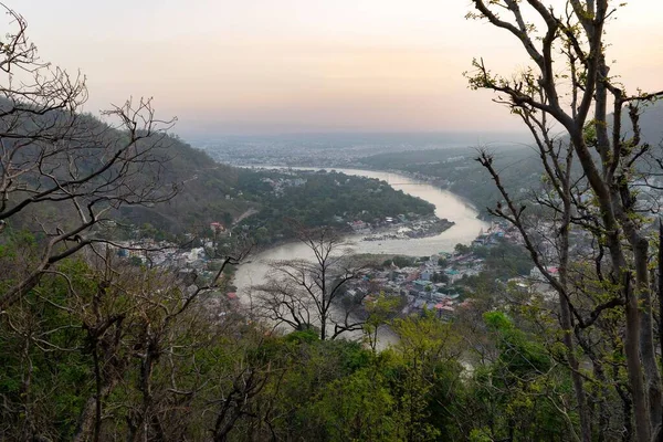 Una Vista Aérea Del Río Rishikesh Ganges Uttarakhand India —  Fotos de Stock